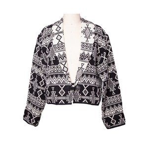 Vintage Flashback Jacket 90s Cropped Aztec Southwest Tapestry Black White Size M